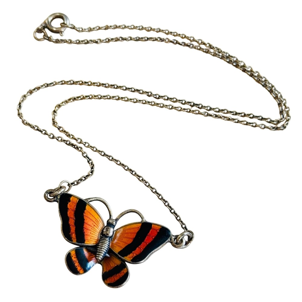 Volmer Bahner VB Butterfly Necklace Whimsical Sterling Silver 925 Authentic 17"